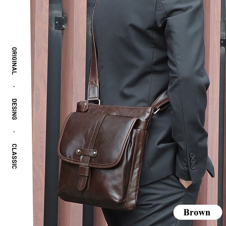 Men’s dark brown buffered crust calf leather flap crossbody bag – BDF