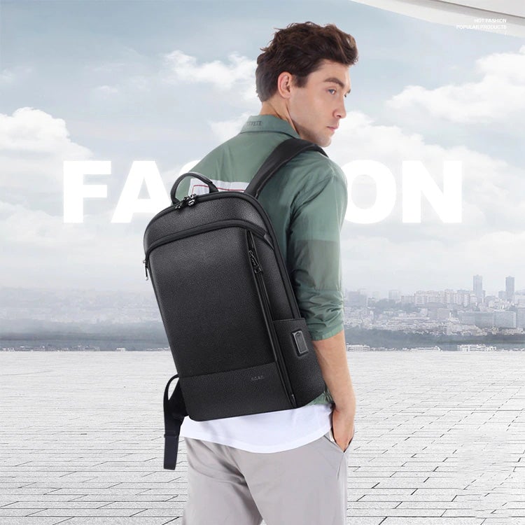 Black Leather 15.6 Inch Laptop Backpack for Men丨Neouo