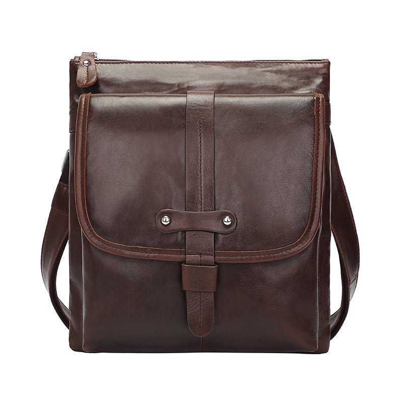 Brown Real Leather Flap Crossbody Bag for Men