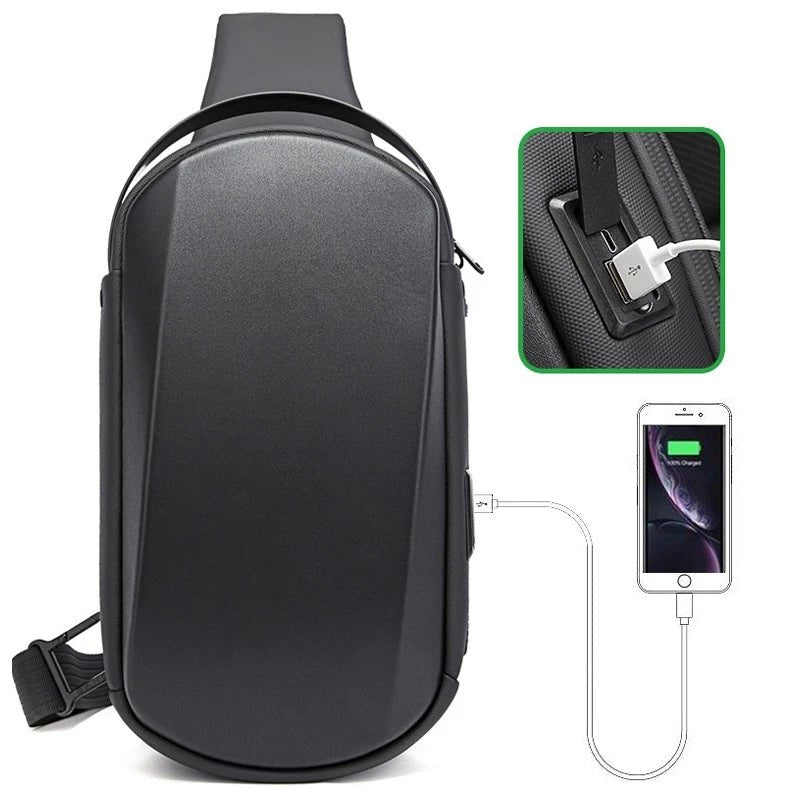 Hard Shell Sling Bag Backpack with Lock for Men Anti-theft Waterproof  Shoulder Bag Chest pack USB Charging
